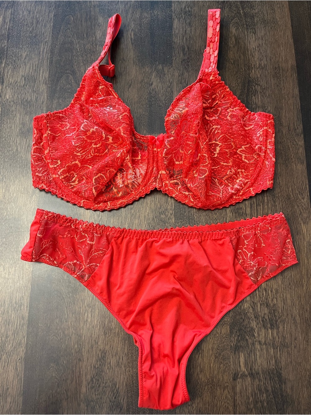 Prima Donna Red Lace Underwire Bra & Thong Set